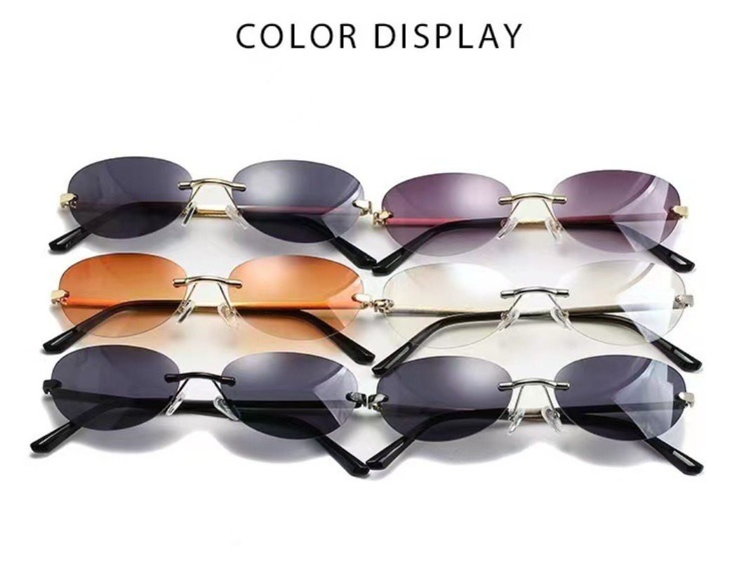 Rimless Oval Sunglasses Women  - Metal Photo Panel ulasan dan harga